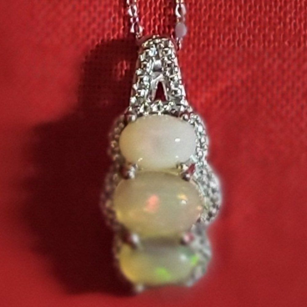 Ethiopian Welo Opal Platinum/ Sterling Silver Pendant Necklace